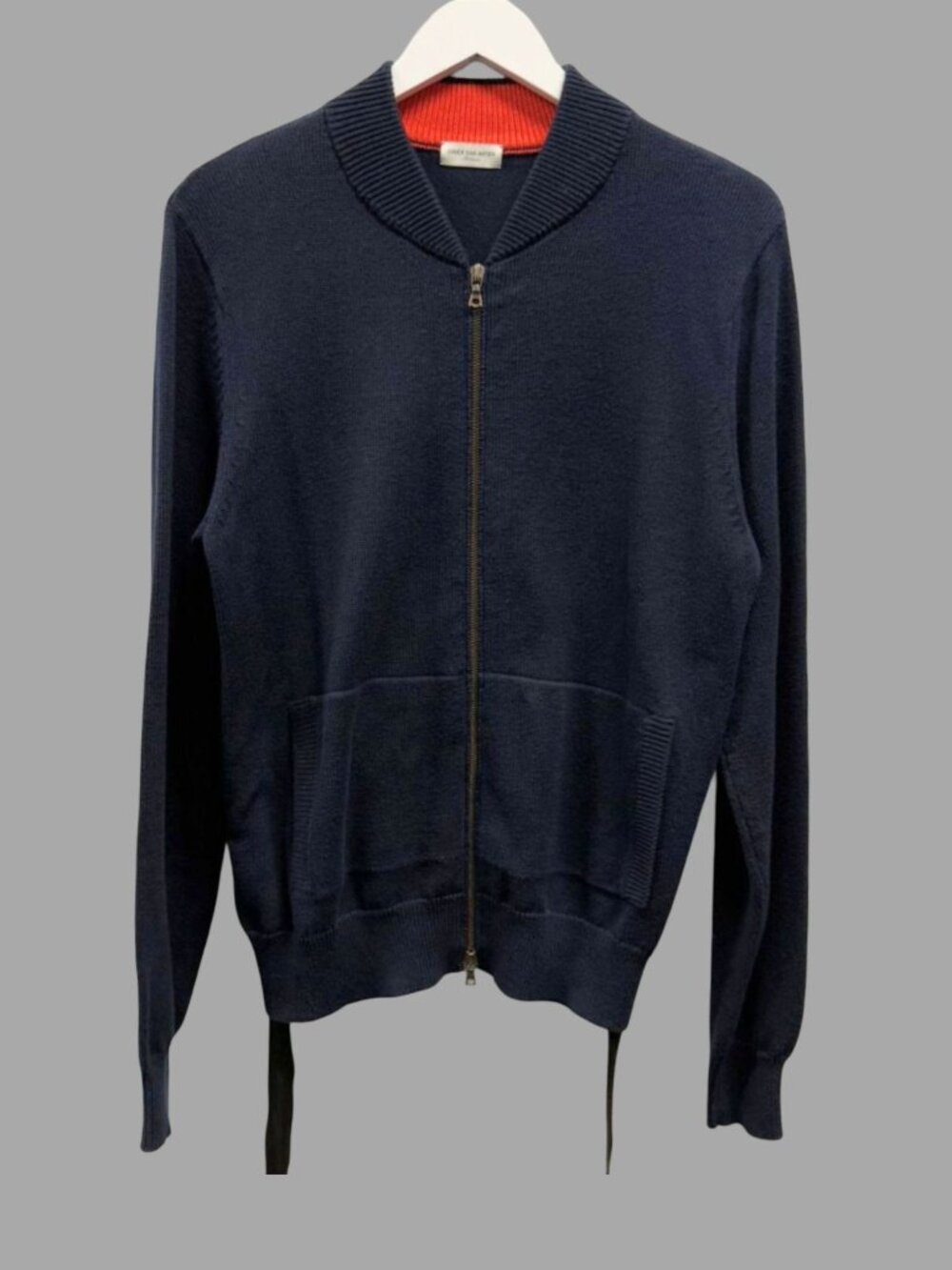 DRIES VAN NOTEN Dark Navy Cotton Belted Zip Up Cardigan Sz M
